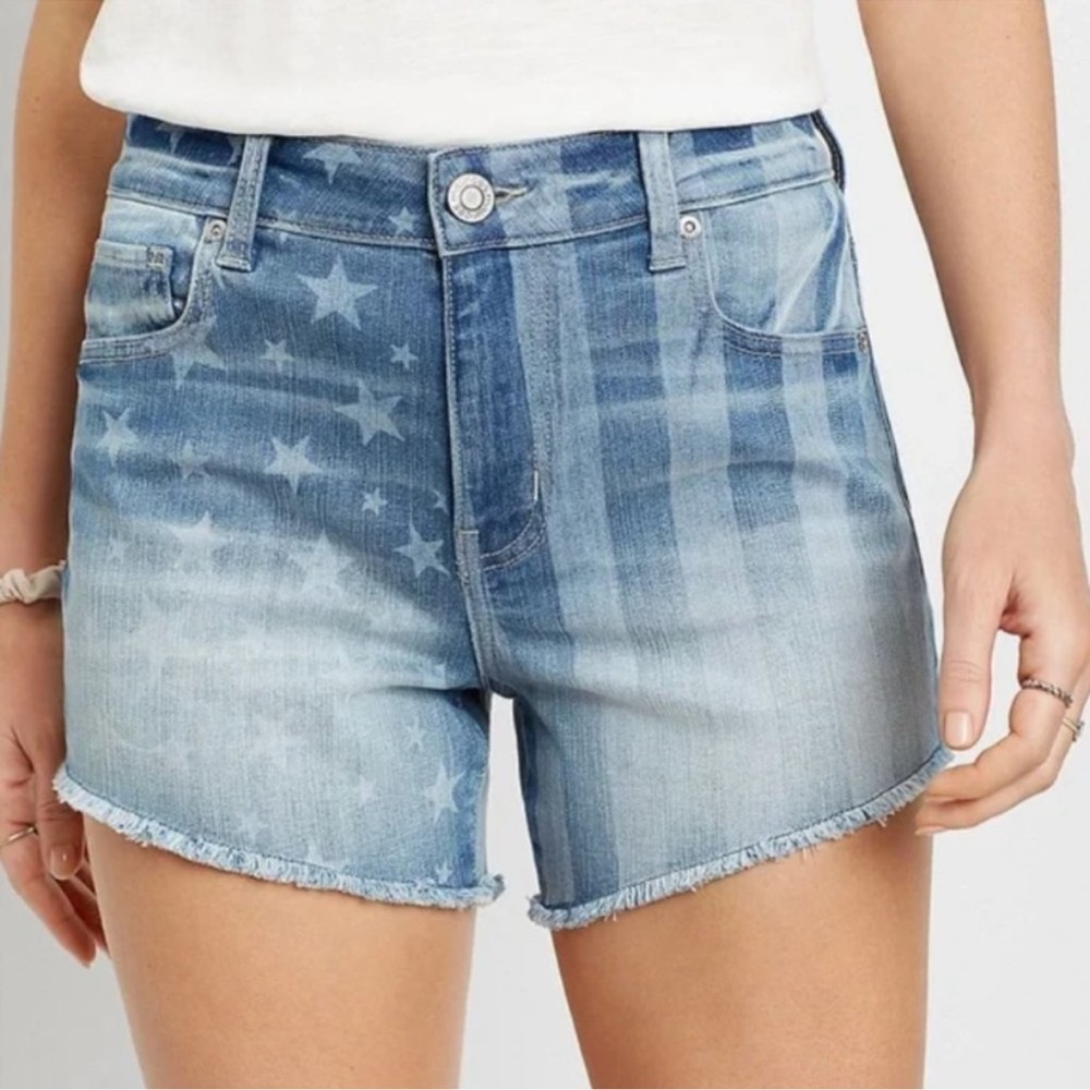 Maurice’s High Rise Stars & Stripes Fray Hem Jean Patriotic Denim Shorts
